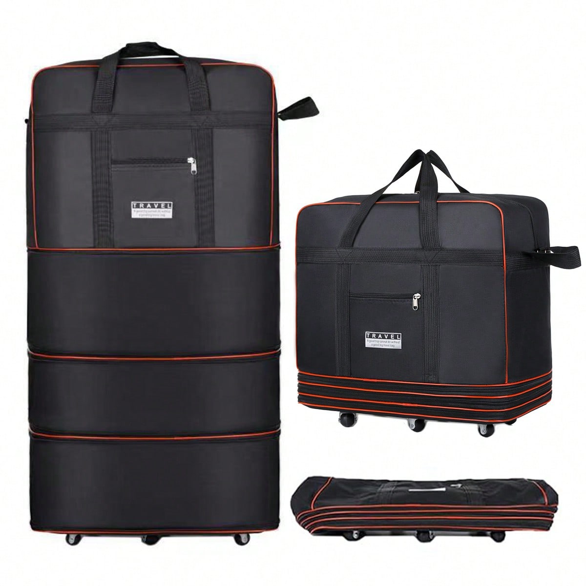 Foldable Rolling Luggage Bag - Черная складная дорожная сумка на колесиках,